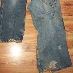 2 PAIR Thrashed OLD SCHOOL DULUTH TRADING COMPANY Dungarees JEANS 44/32 Zipper